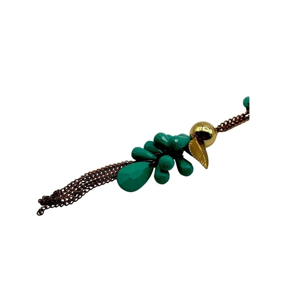 Boho Leaf & Teardrop Charm Necklace - Gold Tone and Faux Turquoise      N27 - Picture 3 of 7